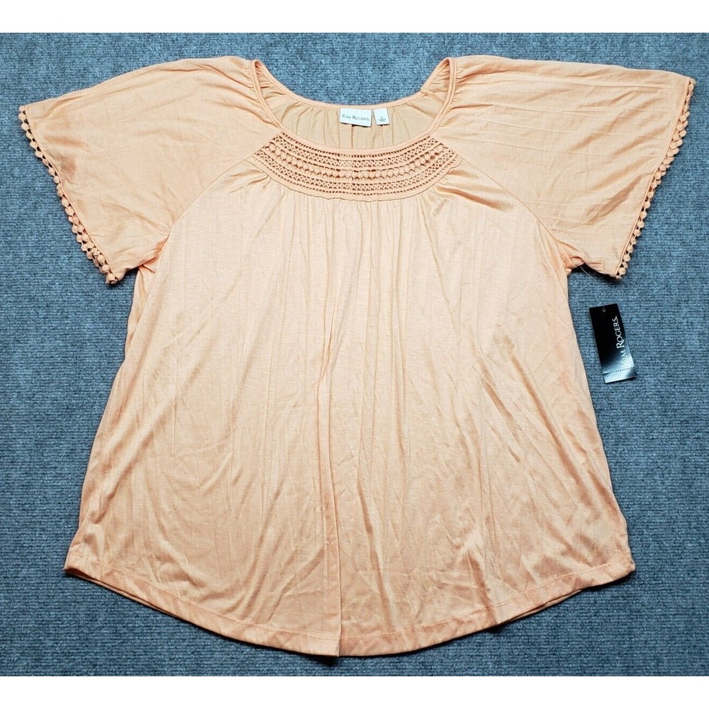 Kim Rogers Blouse Womens L Light Pink Cantaloupe E-Palm Beach Round Neck New